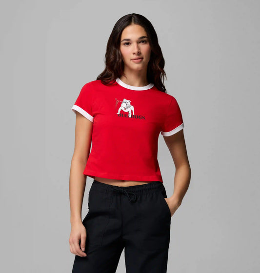 Women's Collegiate Rolling Bend Ringer Tee - Georgia